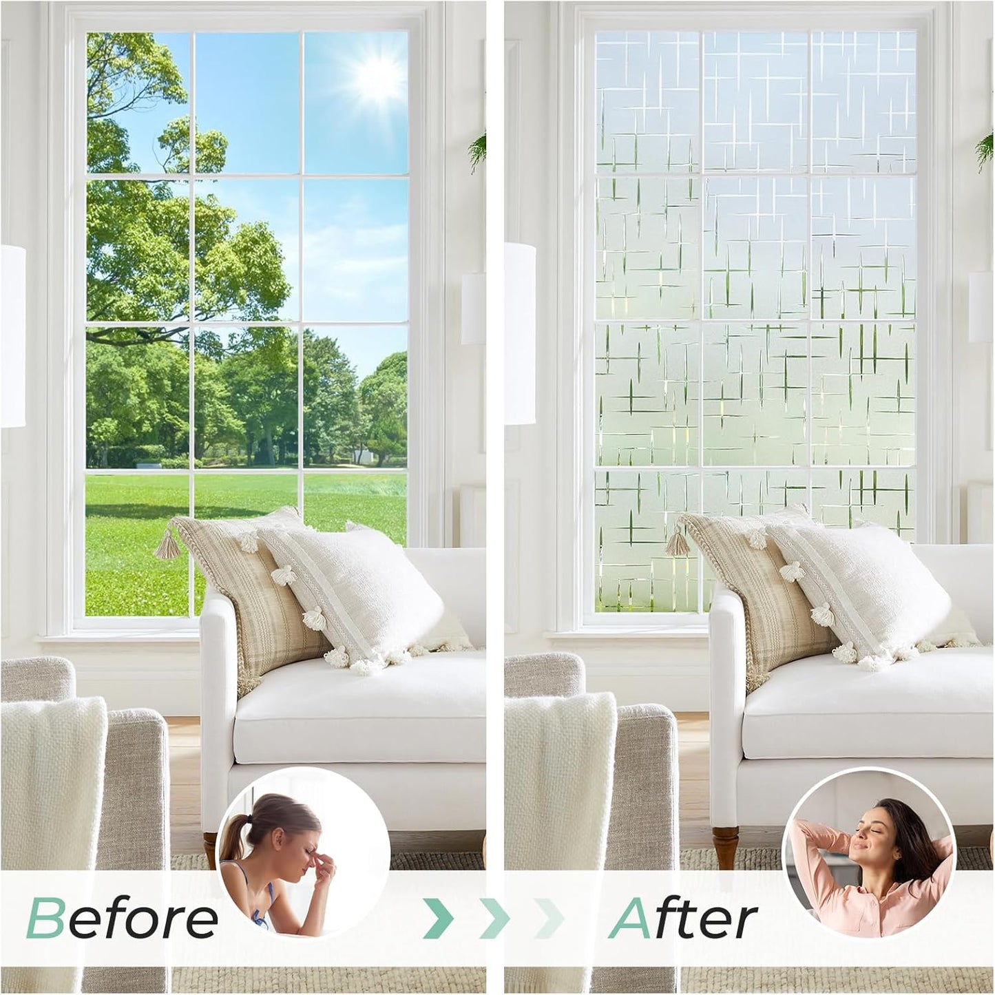 DOWELL Window Privacy Film Frosted Glass Window Film, Sun Blocking Non-Adhesive Glass Cling, Decorative Door Sticker, Self Static-Cling Tint Covering for Home Office, Cross Pattern 17.5" x 118.1"