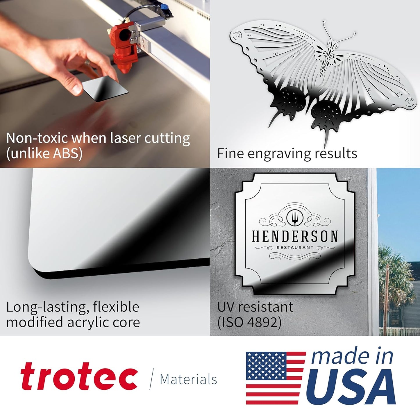 Trotec | Metallic Looking Acrylic Sheet | 12"x20"x1/16, 4 Pcs | Bright Chrome/Black | Metallic Finish - Scratch Resistant for Laser Engraving & Cutting,Printing,Glowforge,Name Plate | USA Made