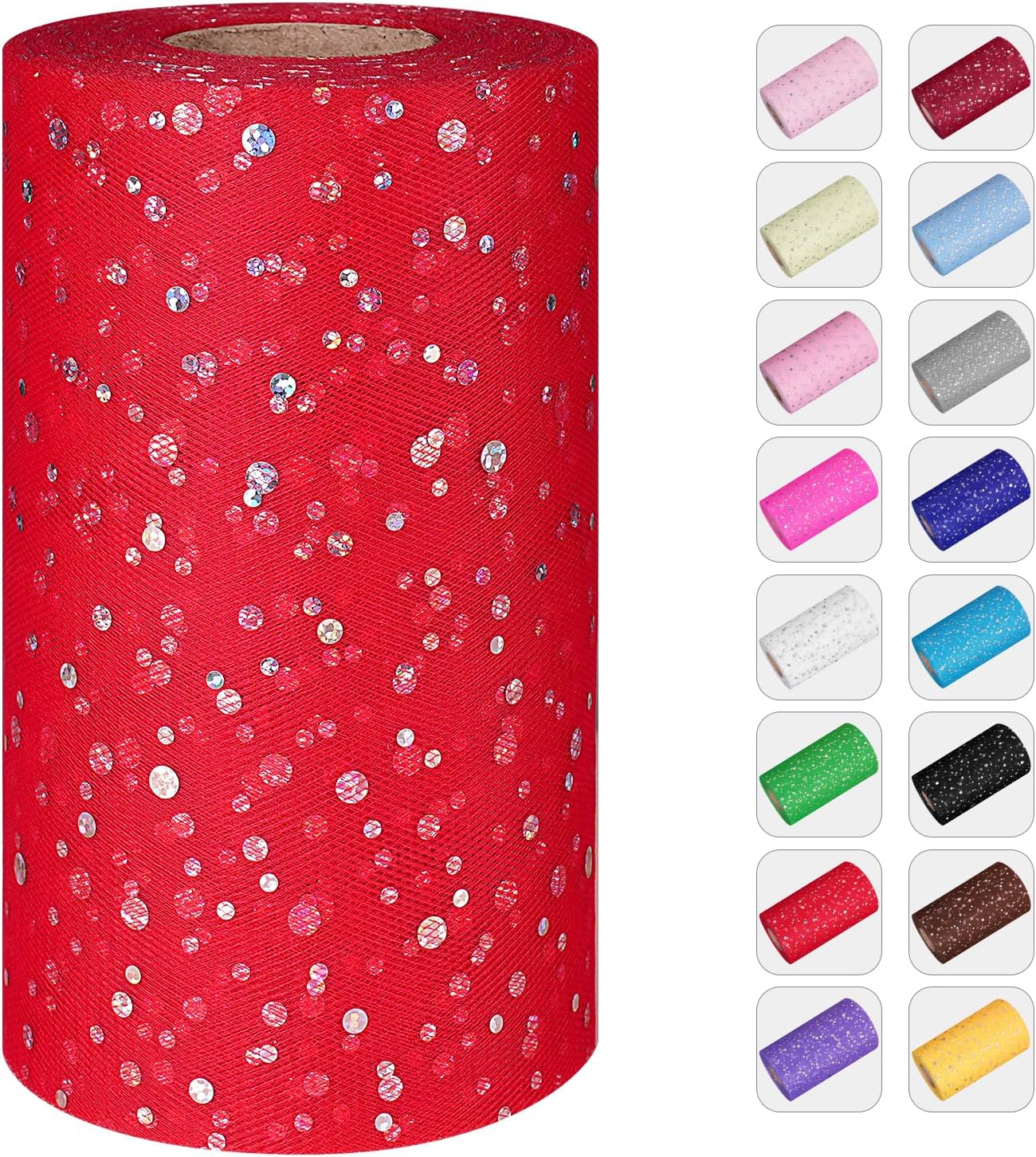 Glitter Tulle Rolls, 6' by 50 Yards (150FT) Sequin Tulle Netting Fabric for Tutu Skirts Sewing Birthday Wedding Party Decoration (Red)