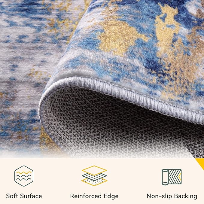 RELEANY Washable Area Rugs 9'x12' Non-Slip Modern Abstract Soft - Image 5