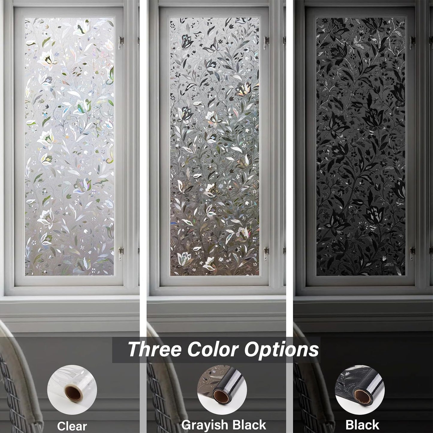 LEMON CLOUD Window Film, Decorative Window Privacy Film, Window Film Privacy Static Cling Frosted, Anti-UV Sun Blocker Heat Control for Home(Grayish Black, 29.5 x 157.4 inches