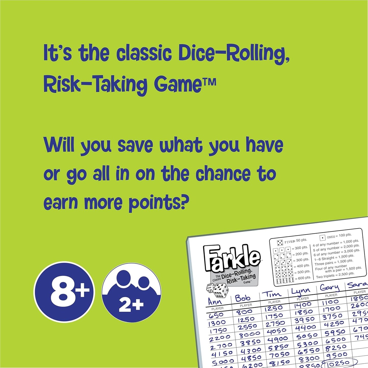 Farkle Classic Dice Games – Kids, Family Games, Travel Game, Adult Games, Board Game, Dice Cup, Dice Set, Farkle Score Sheets Included, Ages 8+