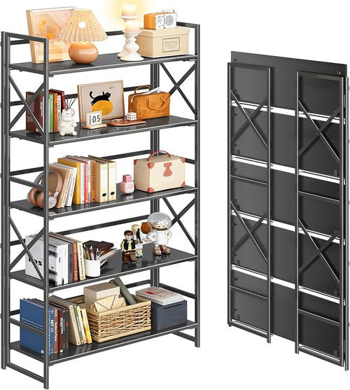 4NM Extra Wide 5 Tiers No Assembly Book Shelves, 51.2" H Folding Bookshelf by 4NM