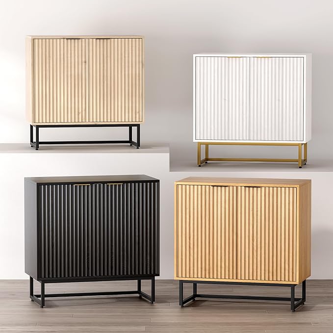EYYTHUNG Fluted Storage Cabinet Set of 3, Sideboard Buffet Cabinet Modern - Image 9