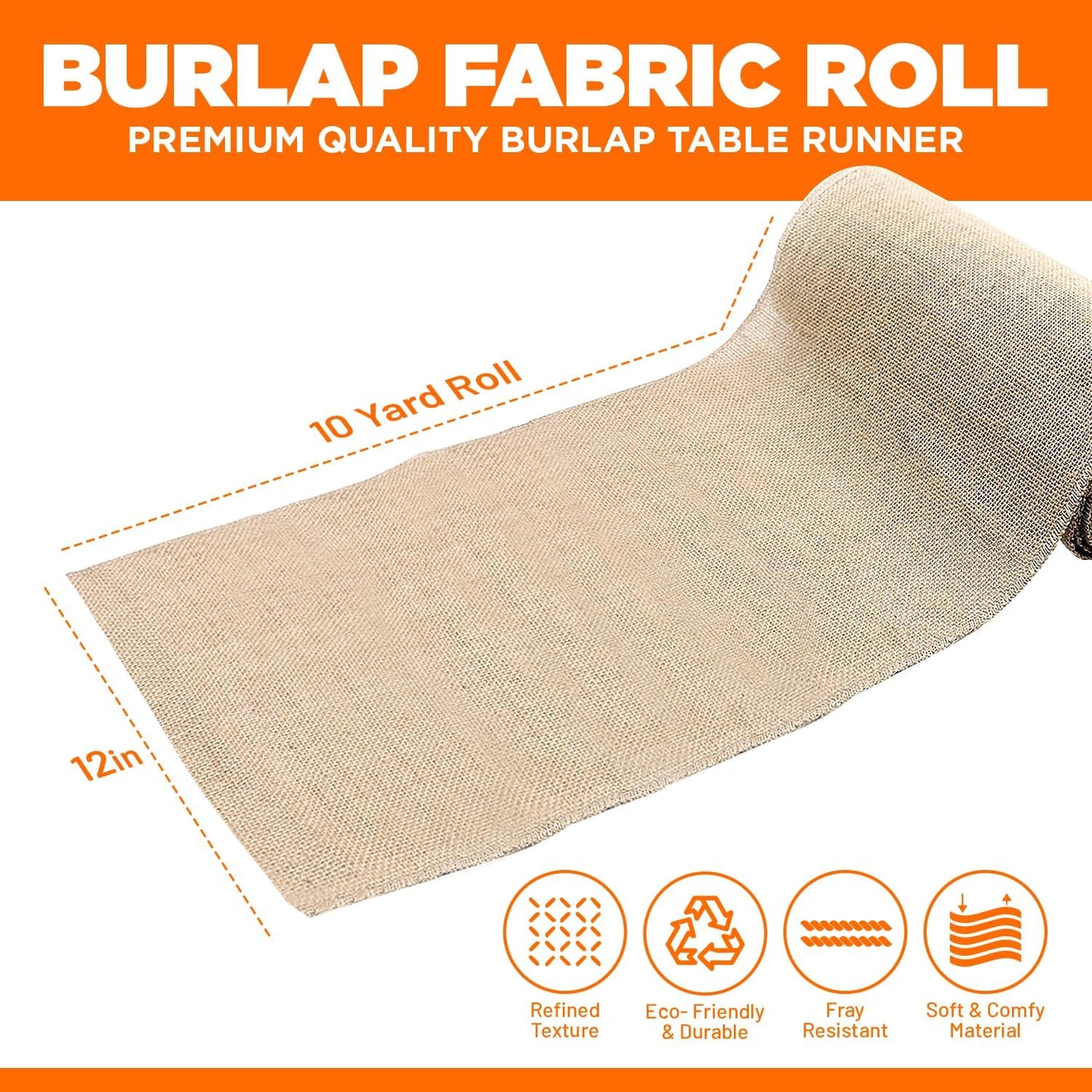 Burlap Table Runners- {12inx10yards}- Burlap Cloth Roll Used for Dining Runners, Crafts, Dresser Cover & Sackcloth - Natural Jute Runner Suitable for Event Decor, Thanksgiving Table & Weddings