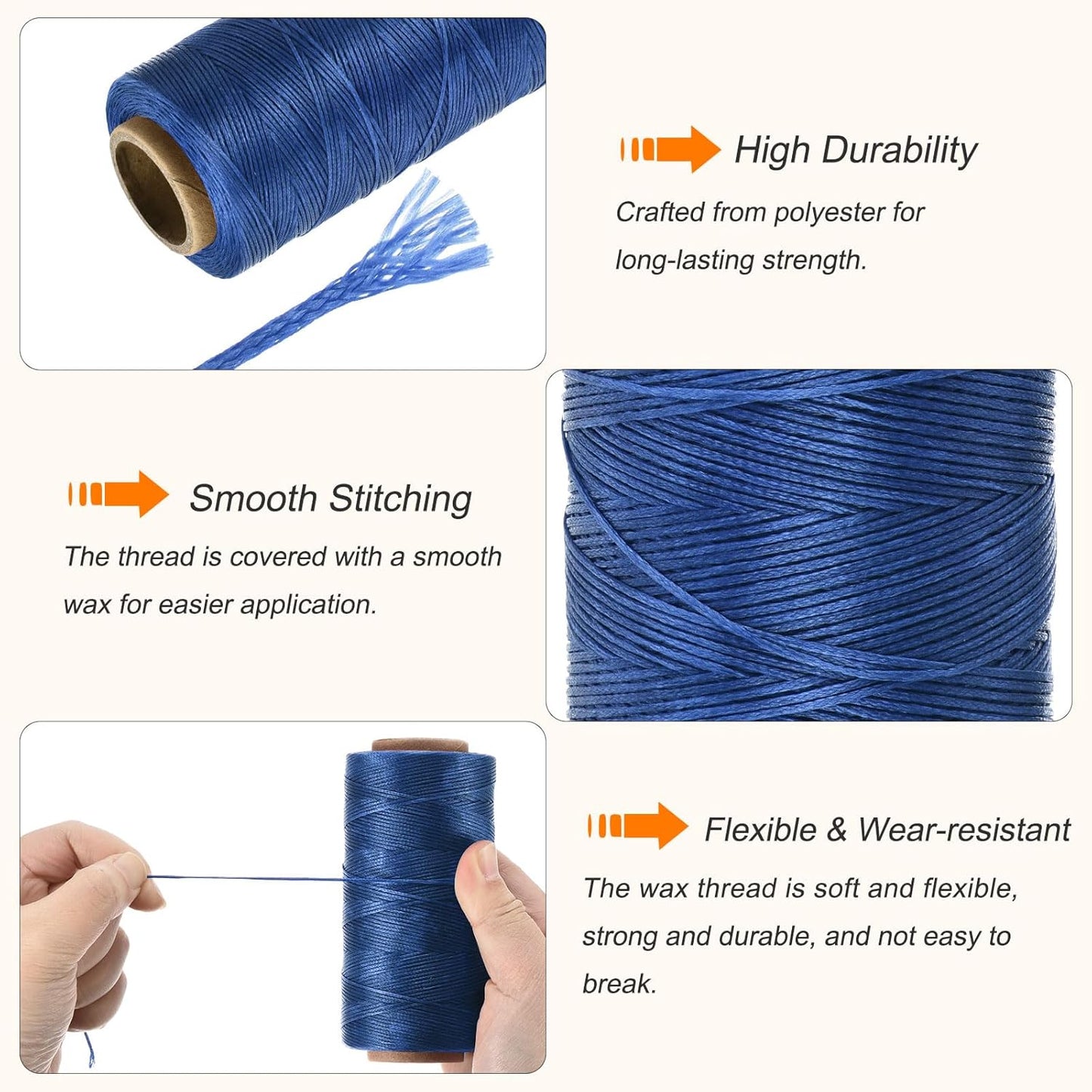 MECCANIXITY Waxed Thread,284 Yard 0.8mm 150D Flat Wax Thread Polyester Waxed String for Leather Sewing Hand Weaving Book Binding Home Decoration,Gem Blue
