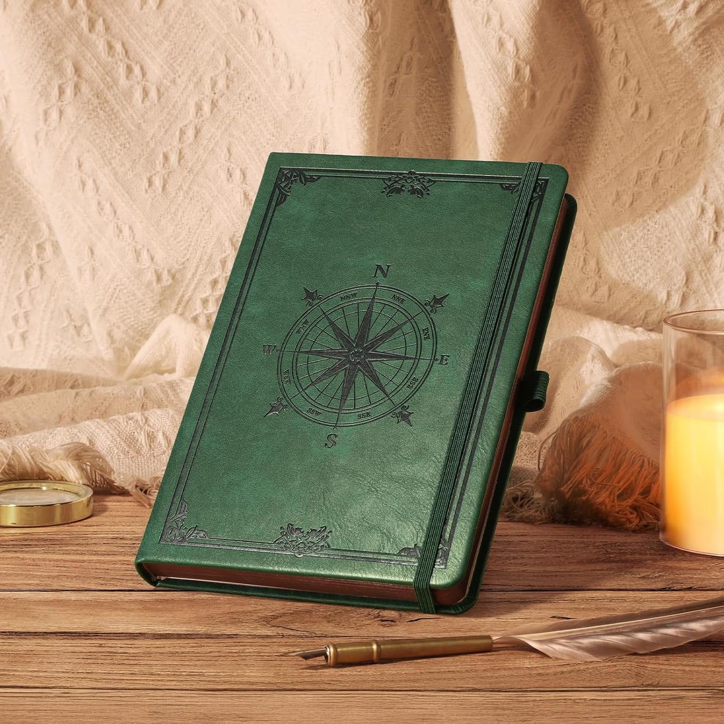 AHGXG Thick Journal Blank Notebook for Men - 320 Numbered Pages A5 Notebook for Writing, 100gsm Plain Paper, Vintage Leather Hardcover, for Women Work Office School, 5.75'' X 8.38''- Dark Green