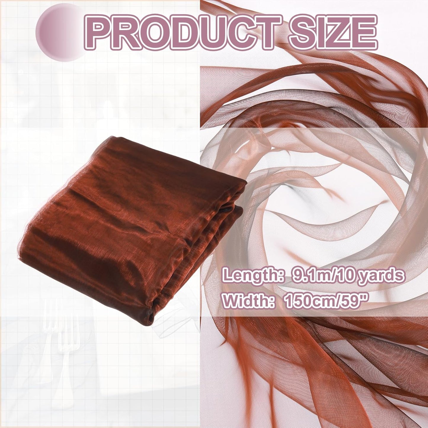 MECCANIXITY Iridescent Sheer Organza Fabric, 10 Yards x 59 Inches Solid Holographic Shiny Fabric Organza Cloth for Wedding, Curtains, Costume, Photo Background, Gradient Dark Coffee