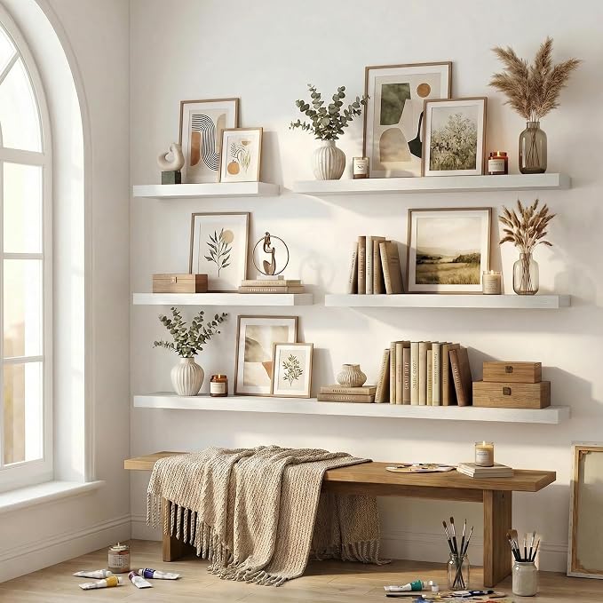 12 inch Deep Floating Shelves for Wall, 72 inch Wide Engineered Wood Wall - Image 7