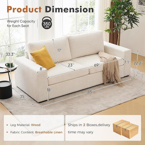 ABCASA 85'' Modern Couches for Living Room, 2 Seats Comfy Sofa - Image 2