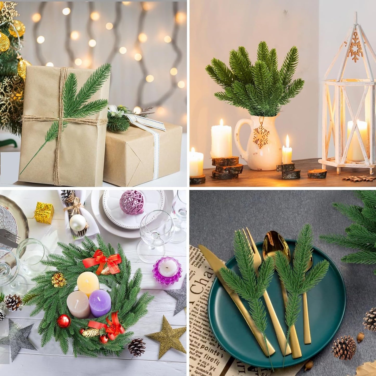 Hananona 150 Pcs Artificial Pine Branches Christmas Greenery Pine Picks DIY Cedar Picks and Sprays Accessories for Christmas Garland Wreath and ChristmChristmas Home Decor (150, Green)