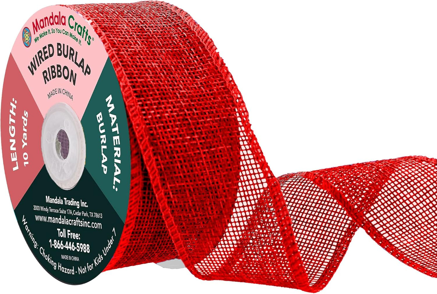 Mandala Crafts Red Burlap Wired Ribbon 1.5 Inches Wide Jute Ribbons for Crafts - 10 Yds Roll Rustic Burlap Wrap Trim Ribbons for Wreaths Bows Party Decoration