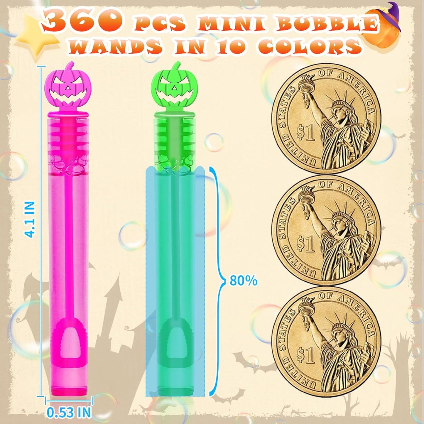 500 Piece Halloween Party Favor Bubbles, Halloween Bubble Wands Bulk for Kids Party Favor Supplies, Trick or Treat Goodie Bags, School Classroom Game Rewards, Halloween Miniatures