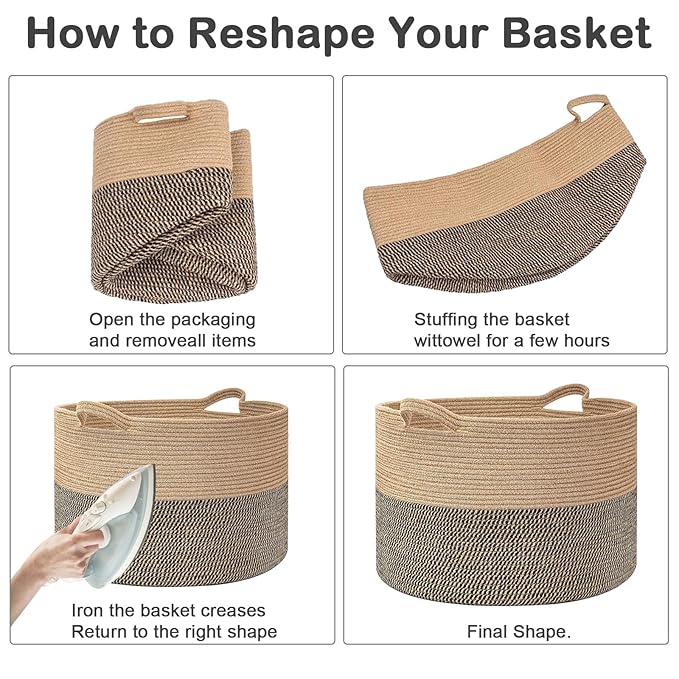 65L Large Blanket Basket, Woven Rope Laundry Basket Hamper - Image 8