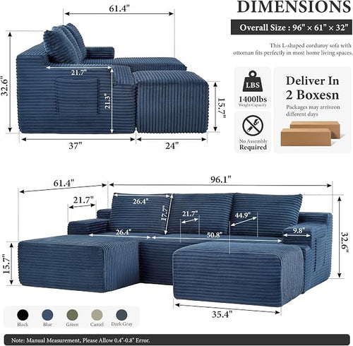 96" Sectional Couches for Living Room Cloud Couch Sofa - Image 2