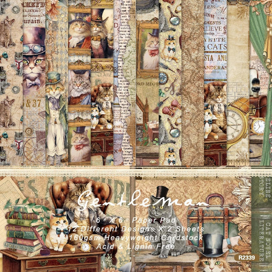 24 Sheets Cat Decorative Scrapbooking Paper Pad 6x6 Craft Paper Single-Side Card Making Supplies for Junk Journal, Origami, Holiday Journaling