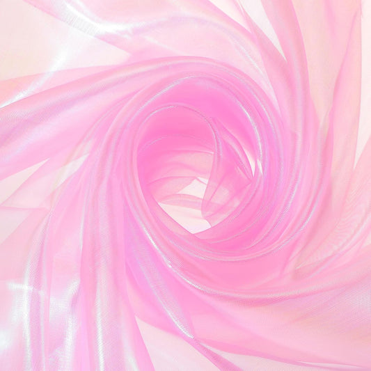 MECCANIXITY Iridescent Sheer Organza Fabric, 2 Yards x 59 Inches Solid Laser Holographic Shiny Fabric Organza Cloth for Wedding, Curtains, Costume, Photo Background, Dark Pink