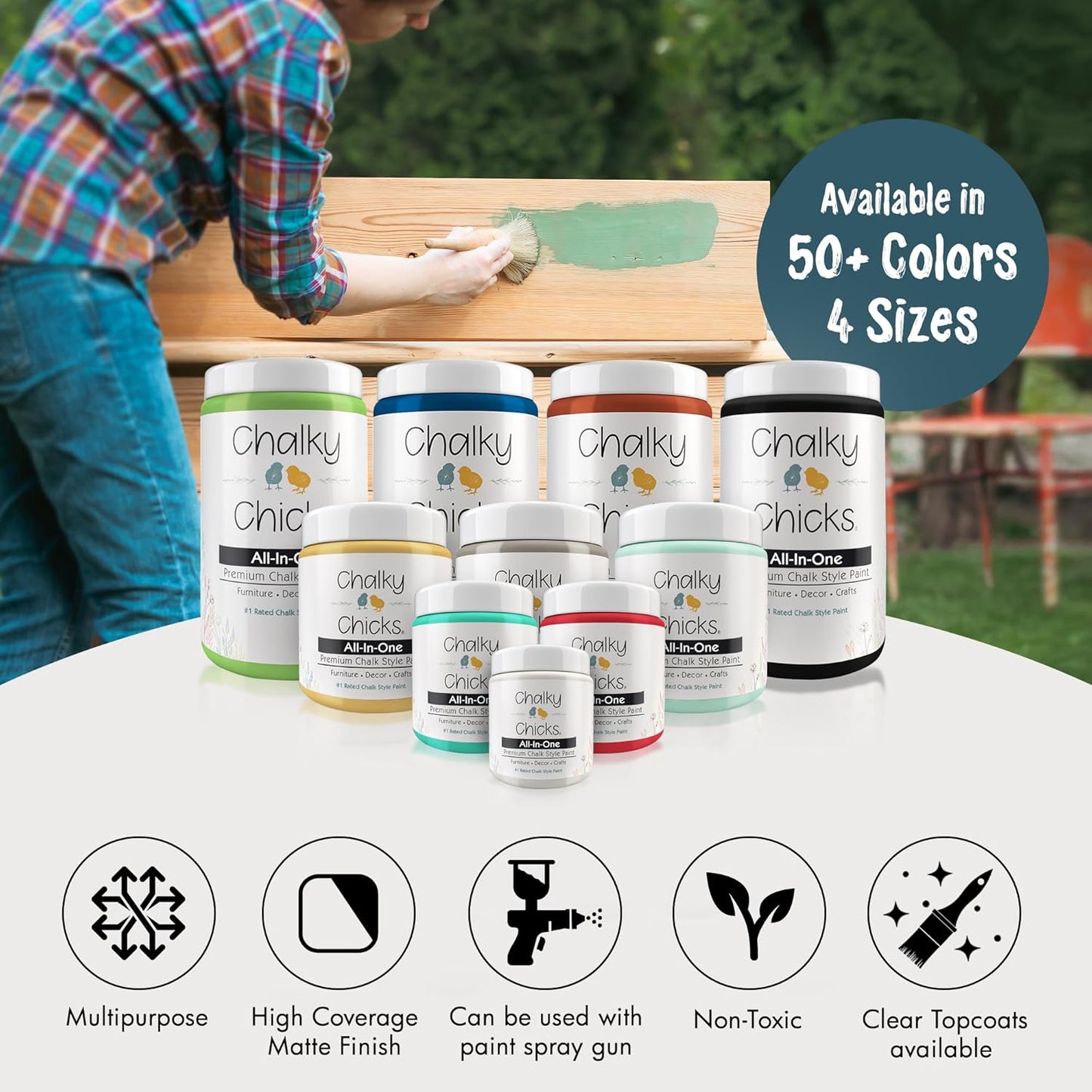 Chalky Chicks All-in-One Chalk Paint for Furniture or Cabinet - 8 Fl Oz - Matte Finish Jaded (Jade) for Metal, Wood Furniture Paint - No Sanding All-in-One for Home Decor & Crafts, USA Made