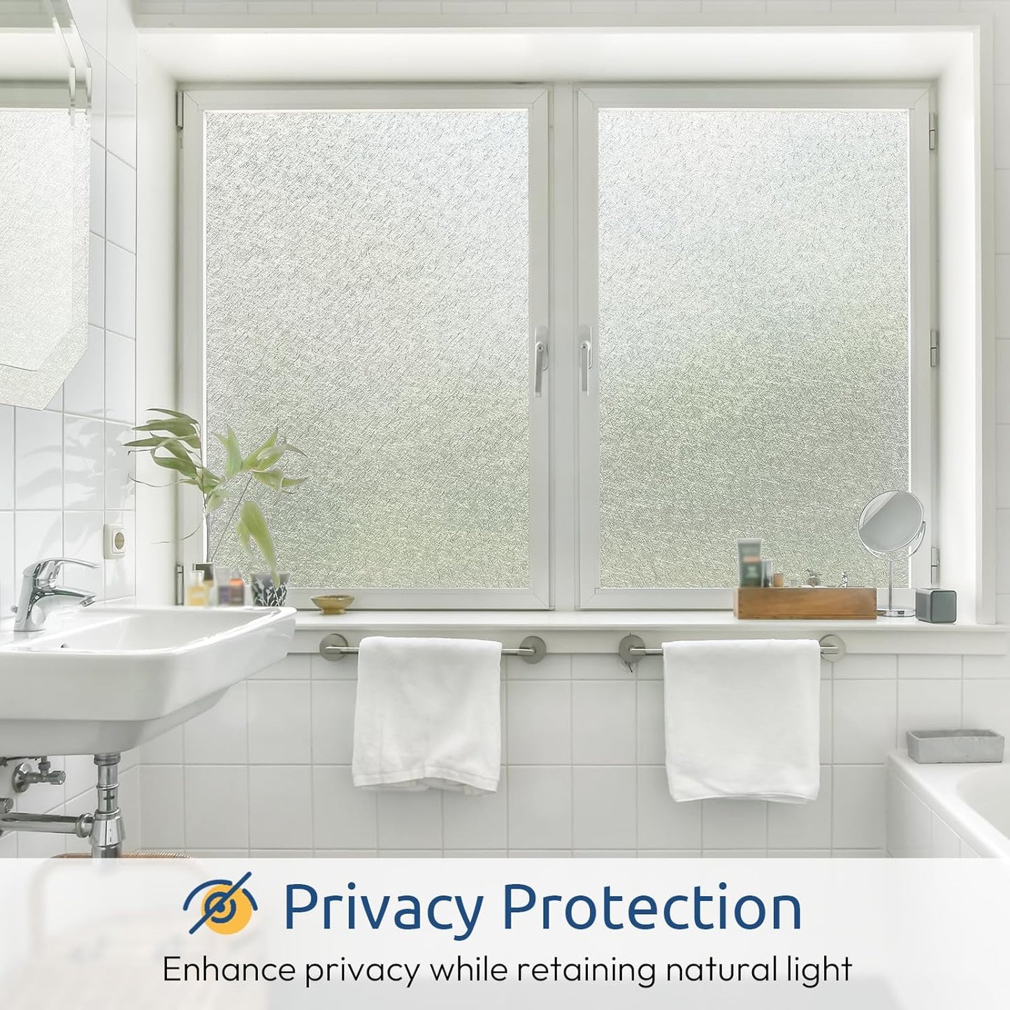 rabbitgoo Window Privacy Film Frosted Glass Film, Decorative Cling UV Sun Blocking Decals, Frosting Window Clings for Home Bathroom Door Coverings, 35.4 x157.5 inches