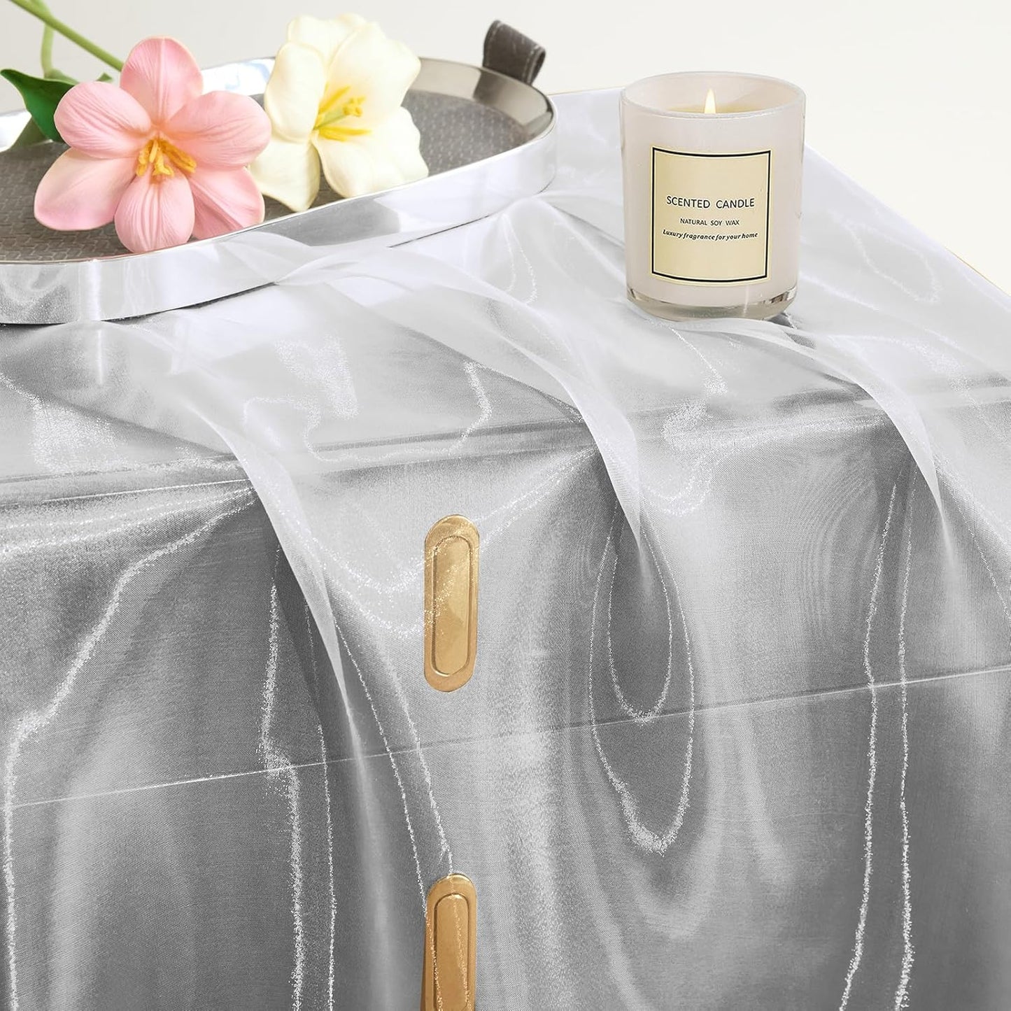 P Pothuiny Sheer Organza Fabric by The Yard, 10 Yards x 60 Inch Wide Bridal White Organza Tulle Fabric Roll Shiny Gauze Fashion Dress Sewing Craft for Wedding Party Decorations Backdrop