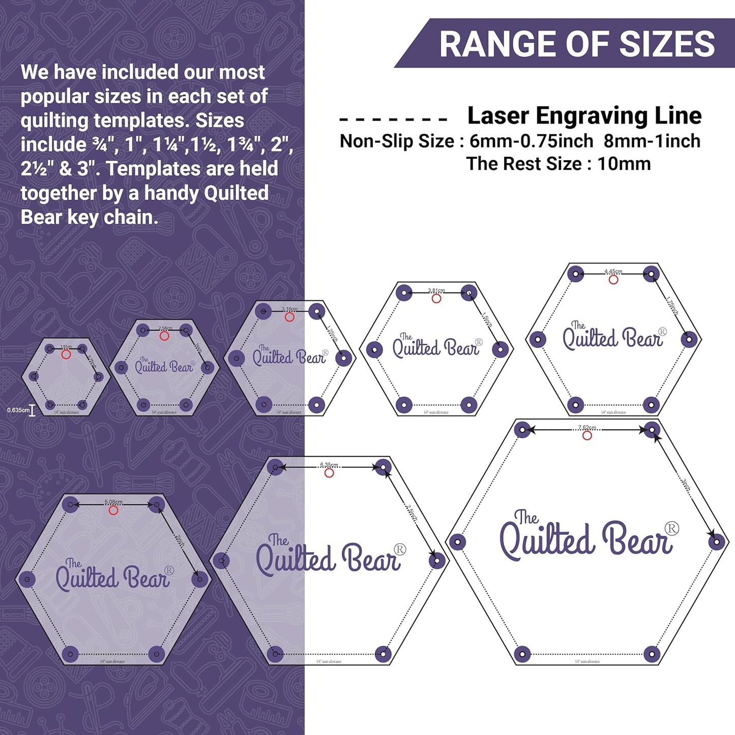 The Quilted Bear Right Angle Triangle Quilting Templates – 8 Clear Non-Slip Acrylic Quilt Templates for Precise Fabric Cutting & Stress-Free Machine Quilting - for Quilt & Sewing Supplies (¾–3")
