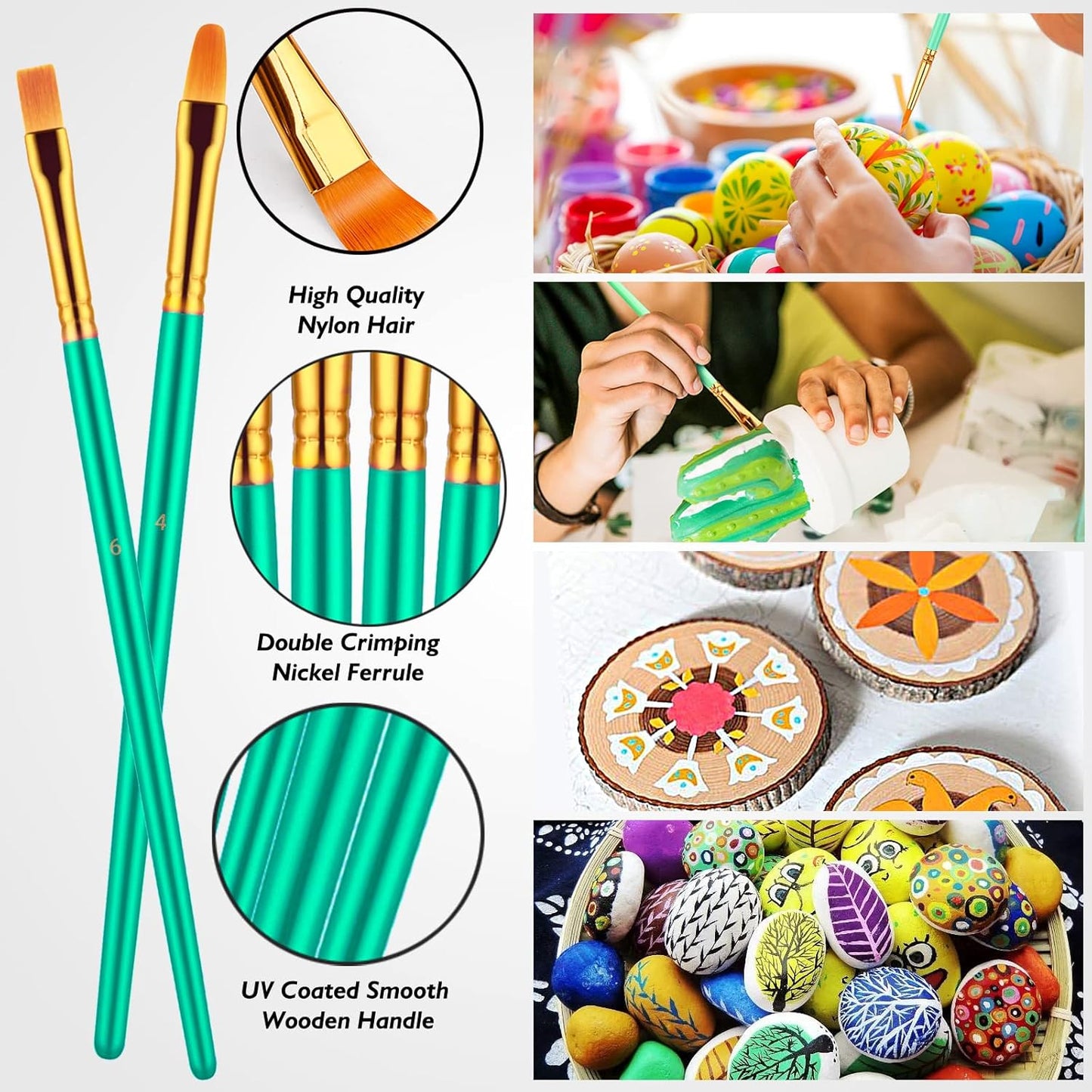 Paint Brushes Set, 20 Pcs Paint Brushes for Acrylic Painting, Oil Watercolor Acrylic Paint Brush, Artist Paintbrushes for Body Face Rock Canvas, Kids Adult Drawing Arts Crafts Supplies, Green
