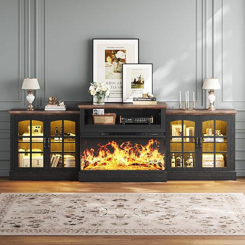 97" Fireplace TV Stand with 36" Electric Fireplace, Farmhouse Entertainment by Unknown