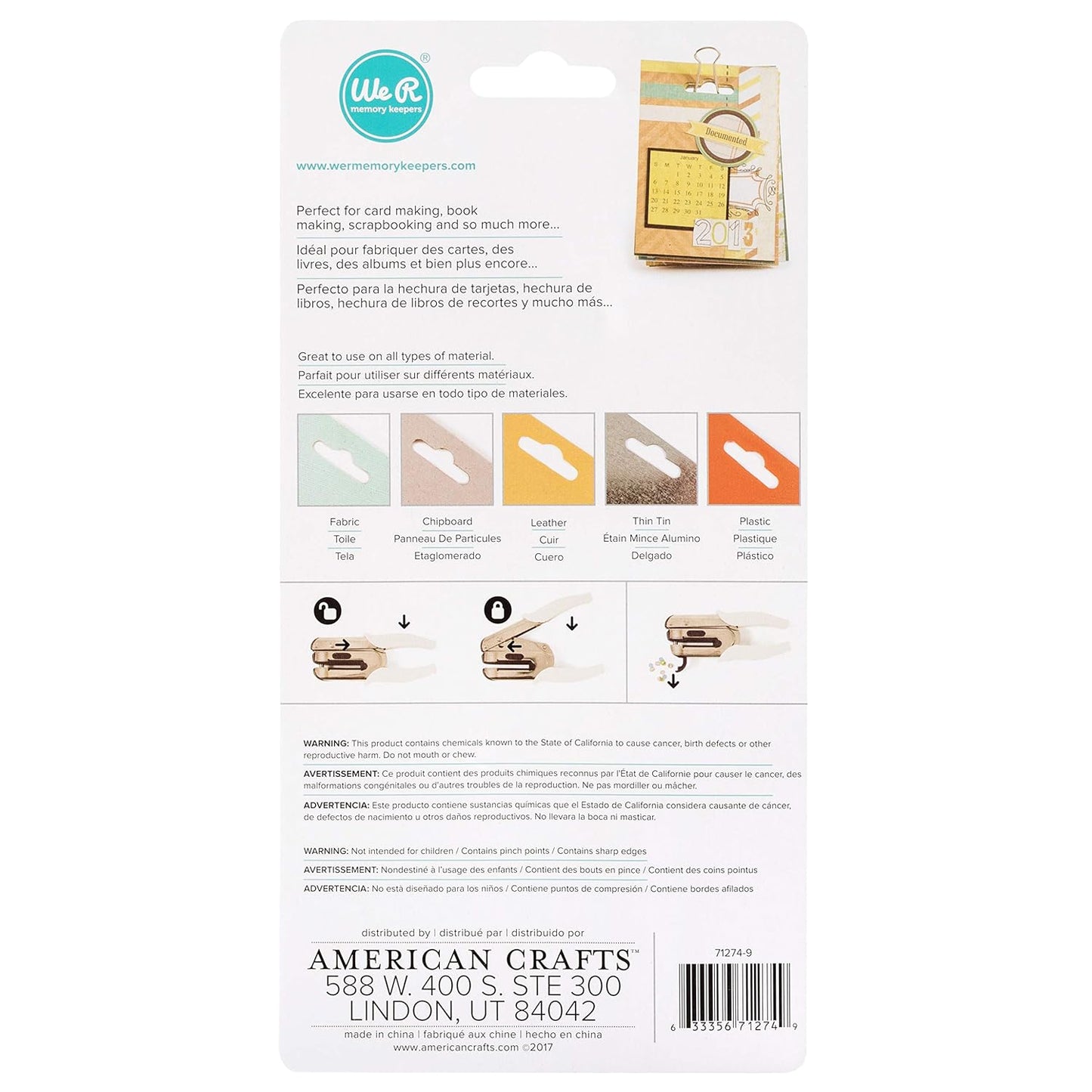 We R Memory Keepers Euro Hook Paper Punch, 1.5 Inch Reach, Use with Paper, Clipboard, Fabric, Thin Tin, Leather, & Plastic, Scrapbooking, Card Making