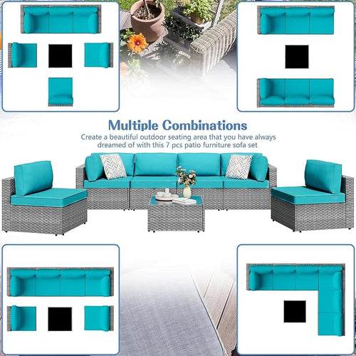 7 Piece Outdoor Patio Furniture Set, All Weather Conversation Set - Image 2