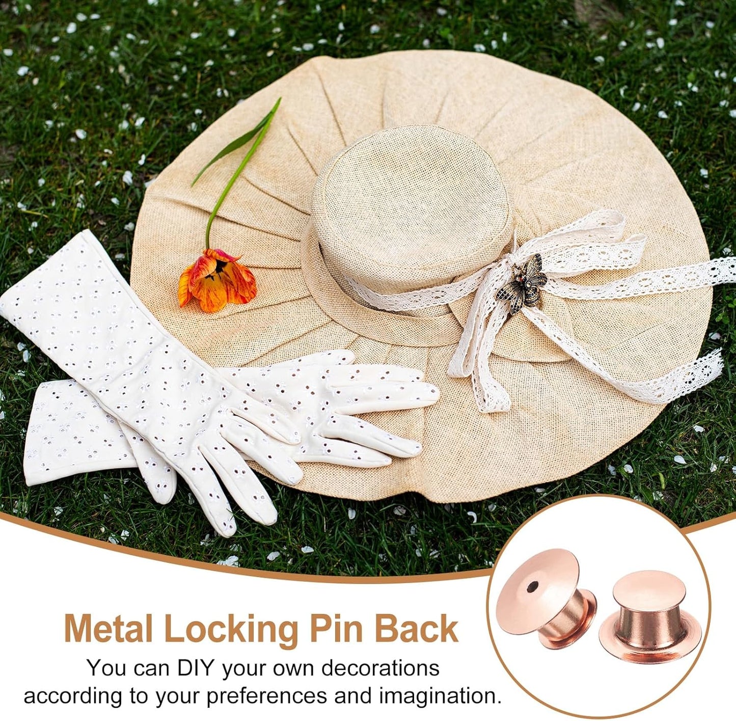 uxcell 40Pcs Metal Locking Pin Backs, Pin Keepers Locking Clasp Flat Head Clamp Needle Back Lock for DIY Brooch Crafts Badges Enamel Lapel, Rose Gold