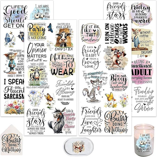 4 Sheets Rub on Transfers for Crafts, Animal Satirical Quotes Furniture by Dorsbaby