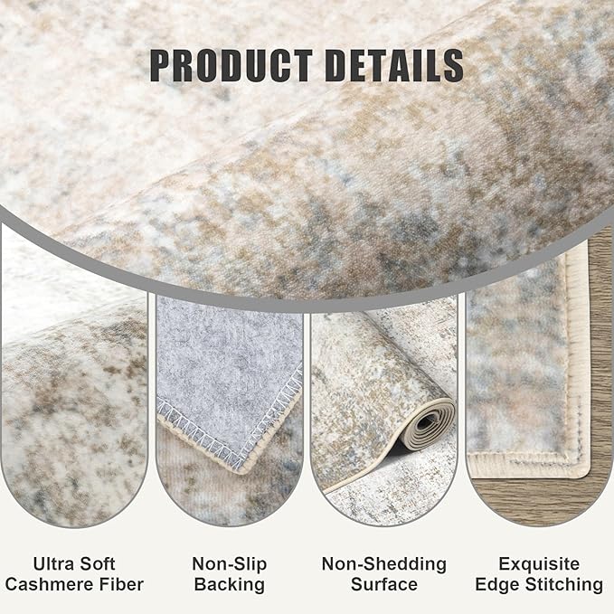 8x8 Area Rug Living Room Rug: Washable Modern Abstract Soft Thin Rug Indoor - Image 6