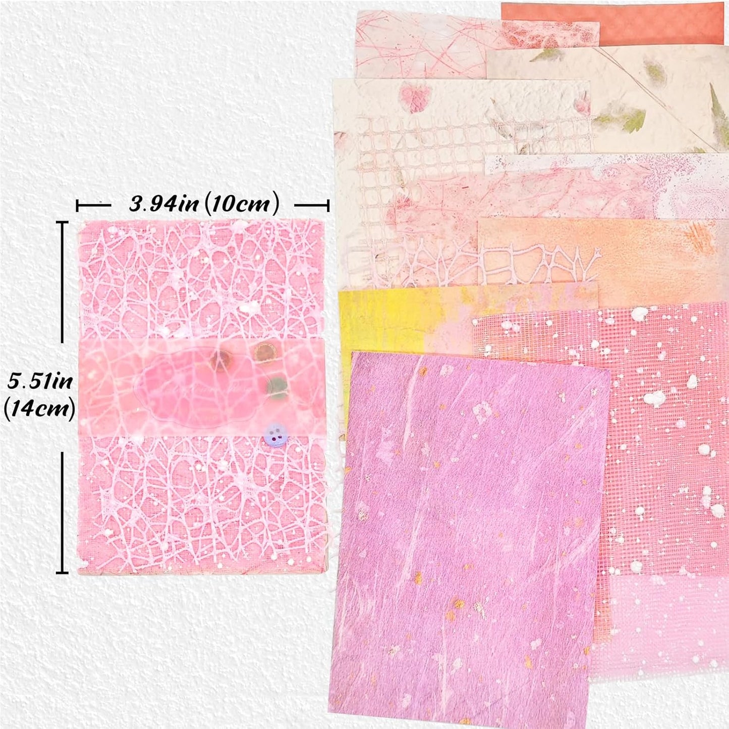 42 Sheets Textured Scrapbook Paper and Mesh Fabric Assorted Set, Junk Journal Supplies Assorted Set, Special Paper for Scrapbooking Materials Card Embellishments 3.9x5.5 Inch (Pink)