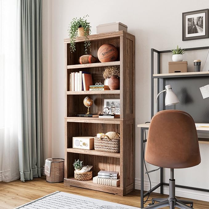 LINSY HOME 5-Shelf Bookcase, Bookshelves Floor Standing Storage Shelves 68 in - Image 2