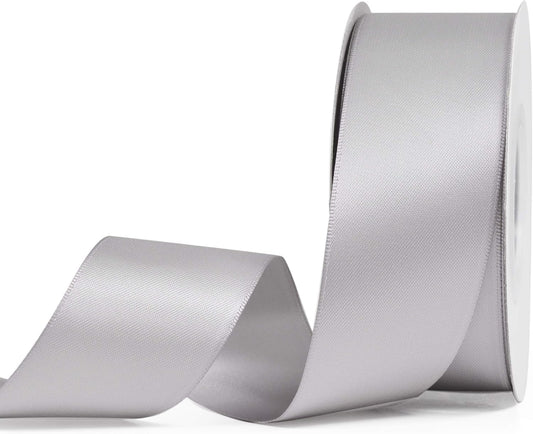 YAMA Silver Double Faced Satin Ribbon, 1-1/2 Inch 25 Yards, for Crafts Bows Flower Bouquet Wedding Home Decor Gift Wrapping