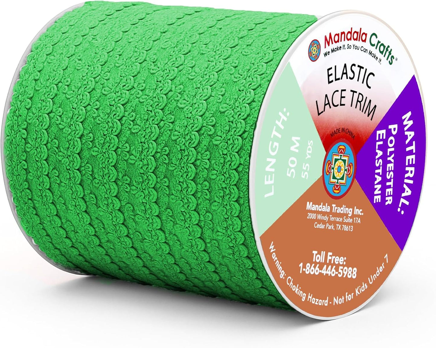 Mandala Crafts Green Stretch Lace Soft Elastic Trim Roll - 55 Yards 1 Inch Wide Stretchy Frilly Picot Ribbon for Sewing Lingerie, Headbands, Underwear, and Crafts