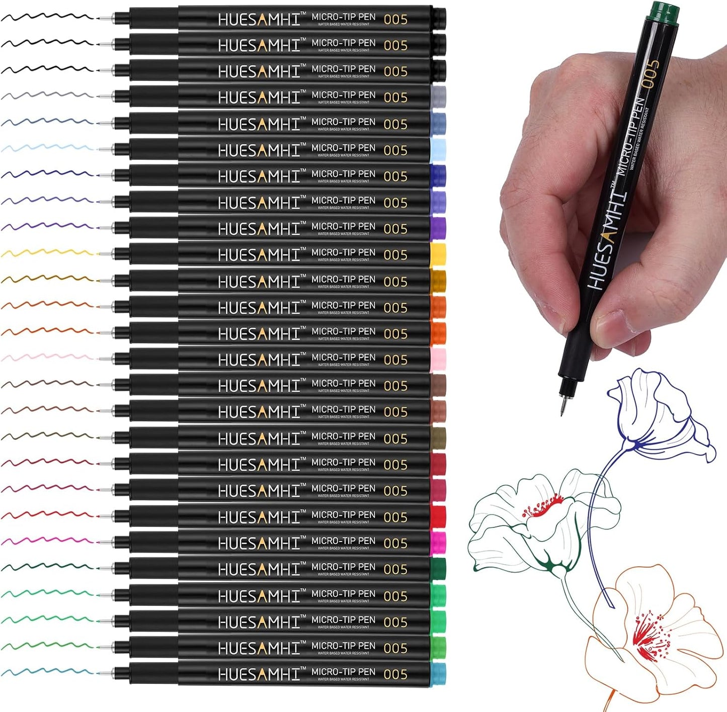 005 Micro Pen 23 Colors and 3 Black 0.20mm Fine Tip Waterproof Ink FineLiner Pens for Art Illustration Sketching, Anime Bullet Journal and Technical Drawing