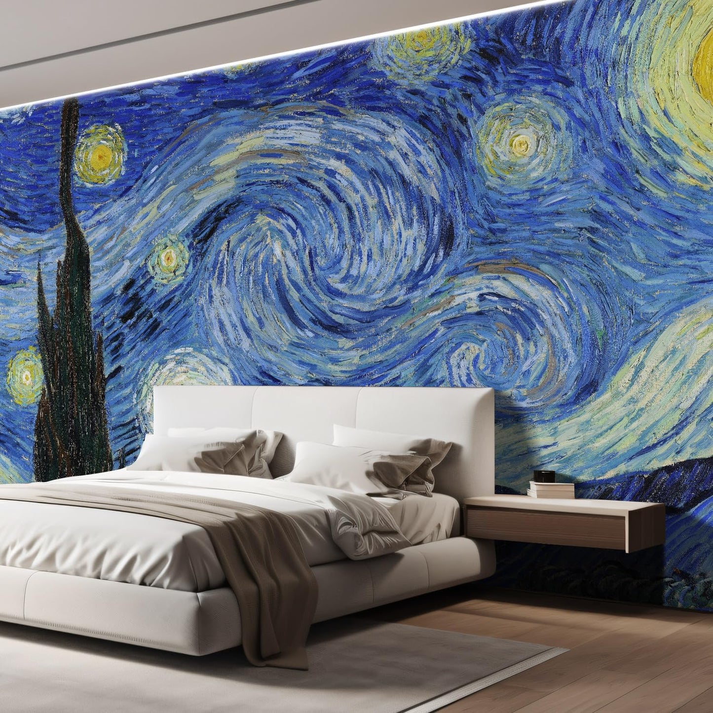 wall26 Wall Sticker/Wall Mural Starry Night by Vincent Van Gogh Dutch Impressionism, Not Peel and Stick, Non-Woven Wallpaper Decorative for Bedroom, Living Room, Office - 120x144 inches