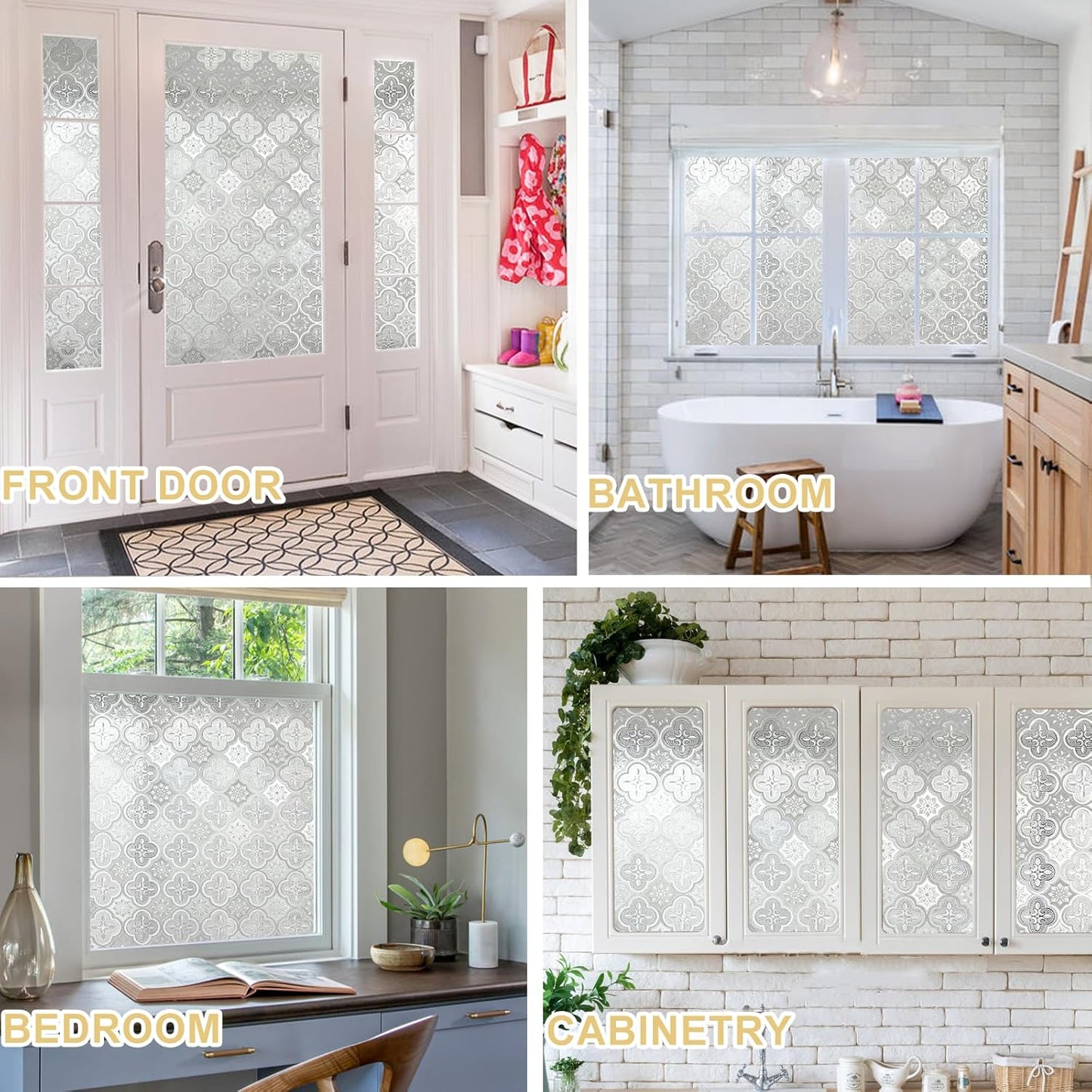 Window Privacy Film Decorative for Front Door, Bathroom Static Cling Stained Glass Sticker Opaque Heat Control UV Blocking Non-Adhesive for Home Windows 11.8x78.7inch