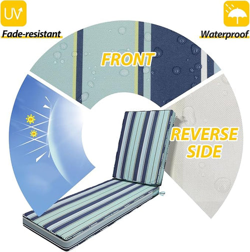 AAAAAcessories Outdoor Chaise Lounge Cushions, Fade-Resistant, Waterproof Patio - Image 2
