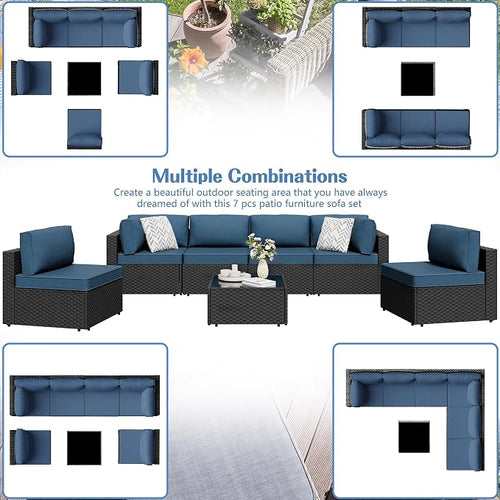 7 Piece Outdoor Patio Furniture Set, All Weather Conversation Set - Image 2