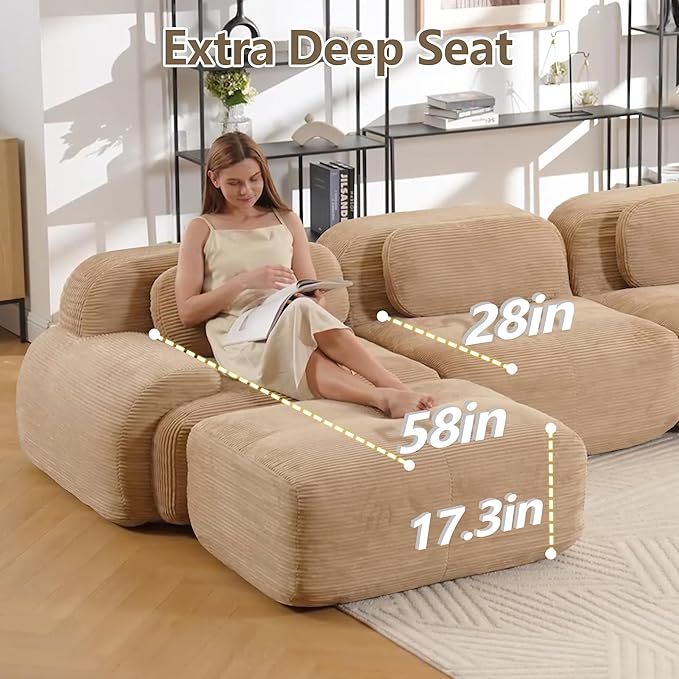 Boneless Sectional Couch, No Assembly Required, 117.3” Modular Cloud Sofa - Image 5