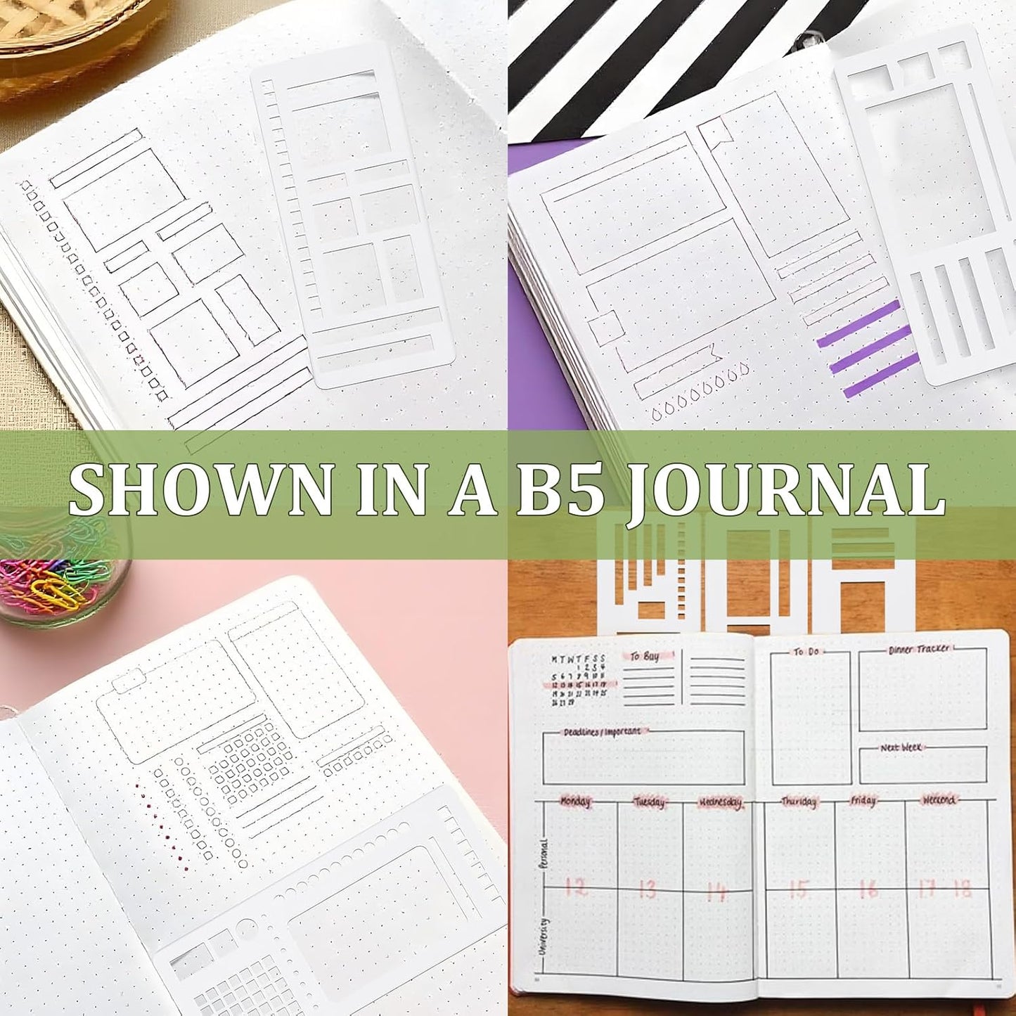 Handmade Flexible Record Template, Planner Stencil Set for Dot Grid Journals, DIY Flexible Drawing and Checklist Templates Suitable for Various Occasions (Set A)