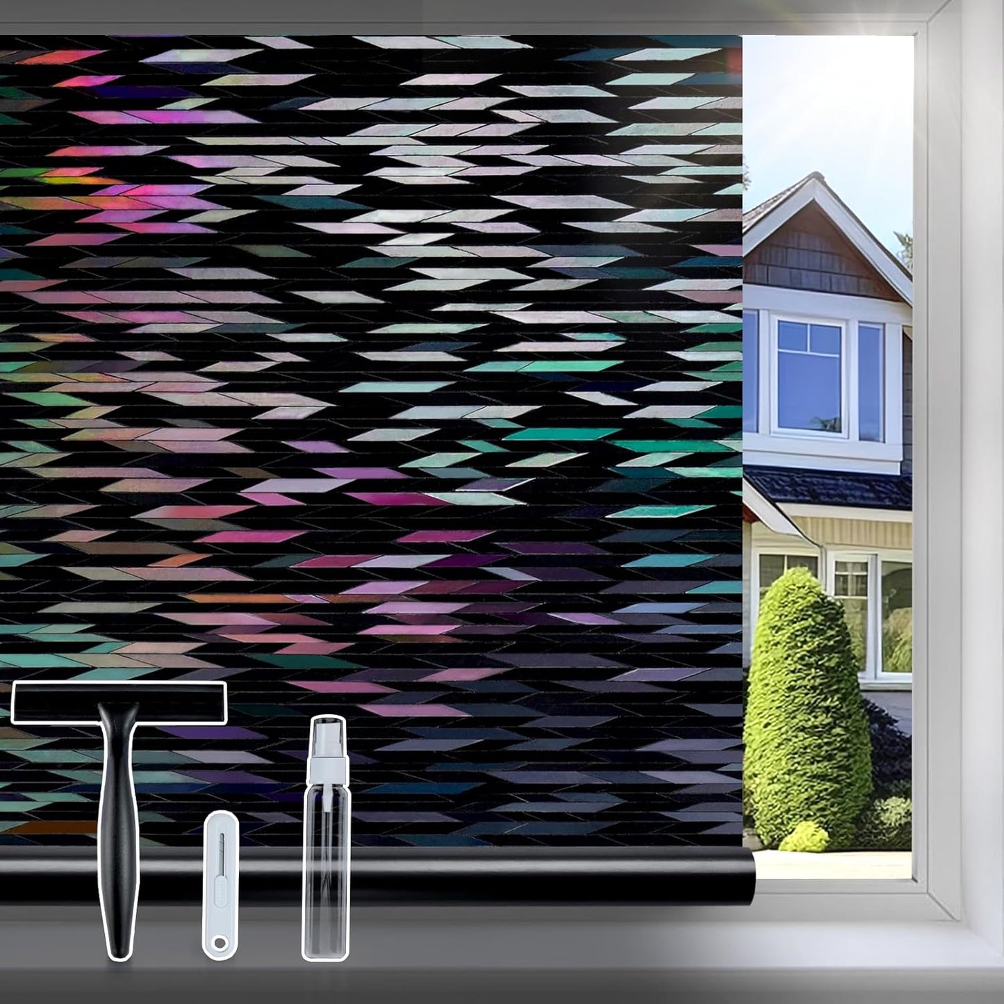 rabbitgoo Window Privacy Film, Total Blackout Window Film, Stained Glass Heat Control Glass Thermal Sticker, Room Darkening Door Cover, Anti-UV Privacy Cling with Installation Tools, 17.5" x 118.1"