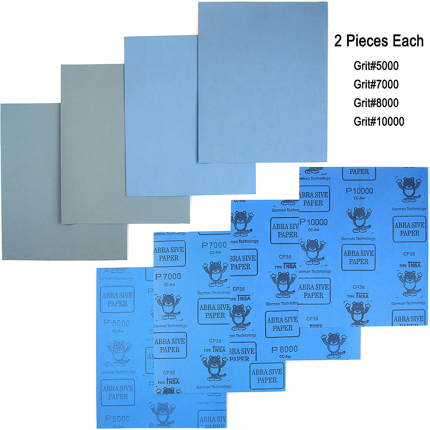 9x11 inch 16 Sheets Sandpaper, Wet or Dry 2000-10000 Grit 8 Assortment Sand Paper, Extra Fine Abrasive Pads for Automotive Sanding, Wood Turing Finishing, Metal Furniture Polishing and More