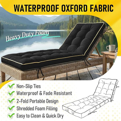72x21 Inch Folding Chaise Lounge Cushion Quick Dry - Image 2