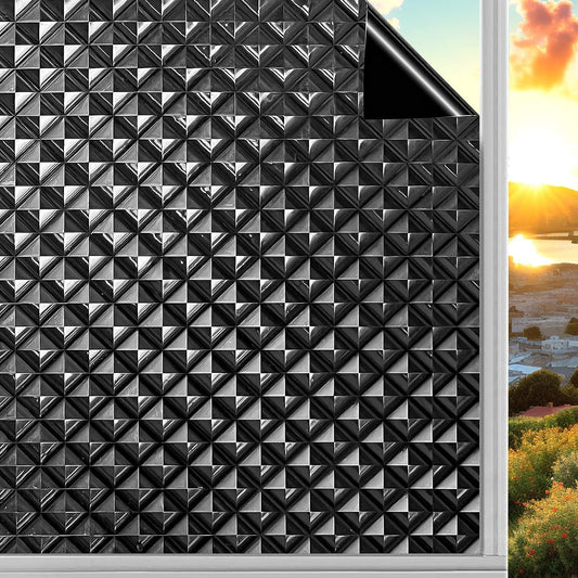Qualsen Blackout Window Film, 𝟑𝐃 𝐕𝐢𝐬𝐮𝐚𝐥 𝐀𝐩𝐩𝐞𝐚𝐥 100% Light Sun Blocking Privacy Film for Glass Windows, Removable No Glue Black Out Window Tint for Home Day Sleep Garage 35.4×118inch