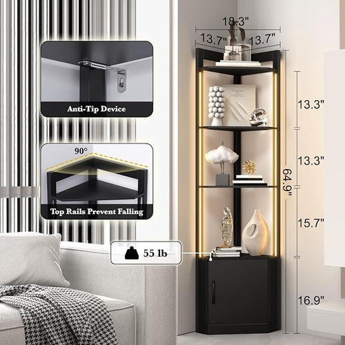 5-Tier Corner Shelf with RGB LED Light, Remote & APP Control, Adjustable - Image 2