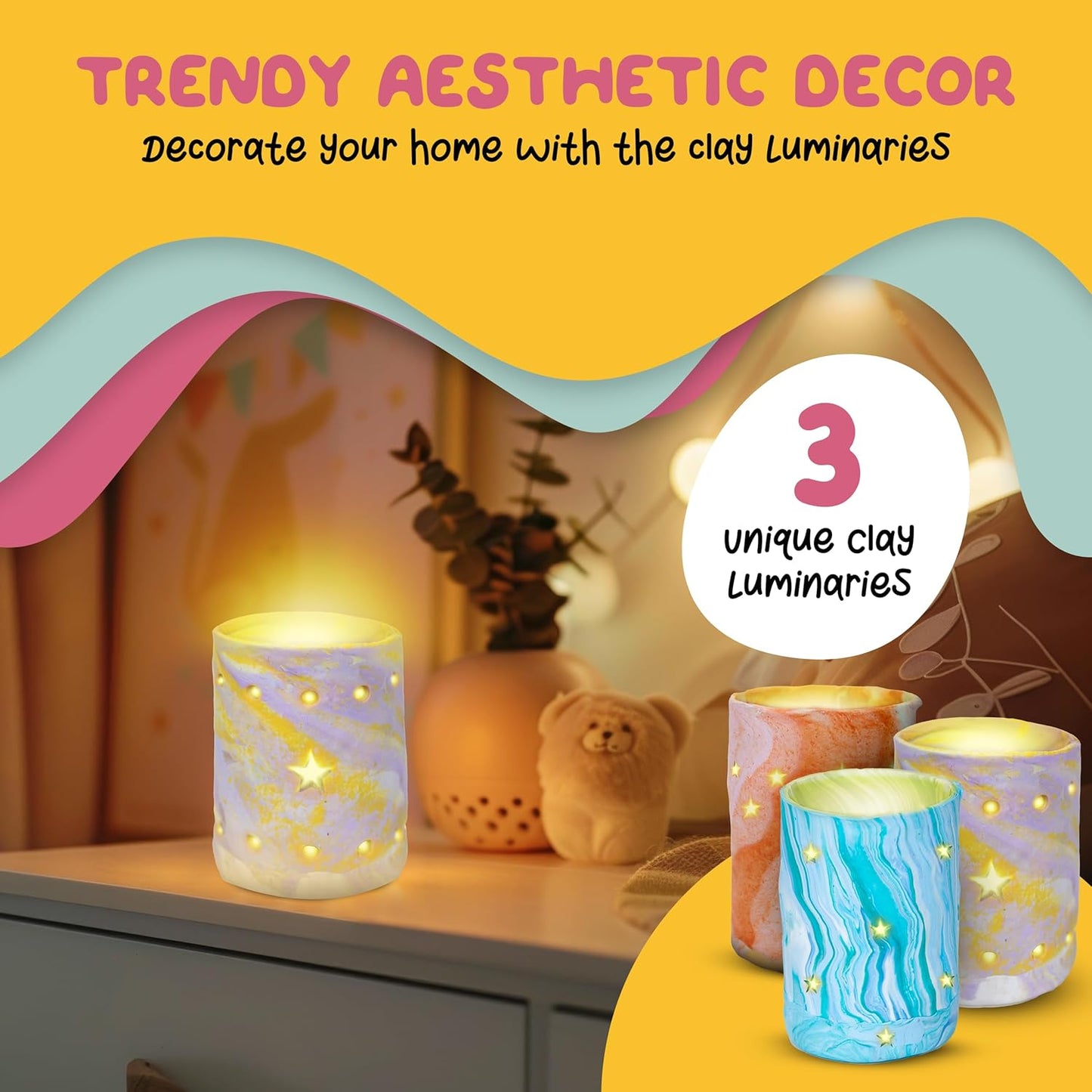 JOiFULi DIY Clay Luminaries Clay Craft Kit Gifts for Kids Girls Boys Teens for Kids Age 8 9 10 11 12