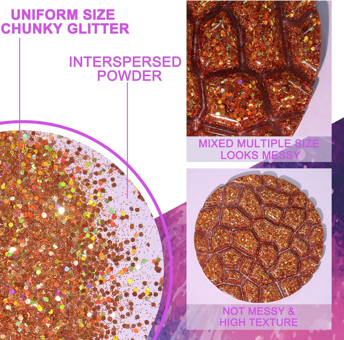 Renfio Holographic Glitter, 2.11oz/60g Mix Ultra Fine Glitter for Crafts Resin Glitters PET Flakes for Nail Art Tumblers Slime - Diamond Laser Gold